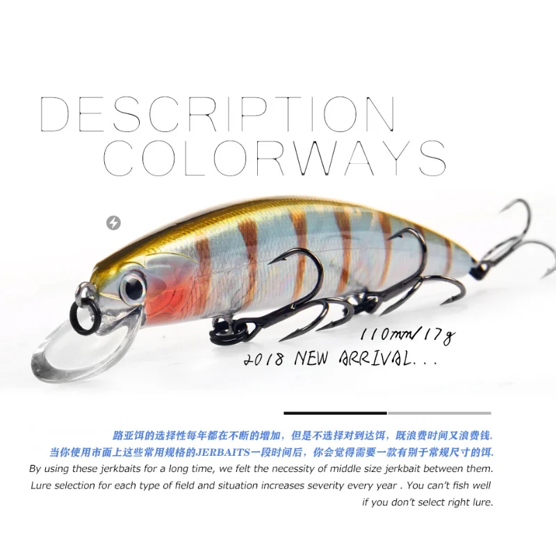 1PCS Hot Model Sinking Minnow Fishing Lures 11cm 17g Jerkbait Bass Pike Carkbait Wobblers Swimbait Professional Bait