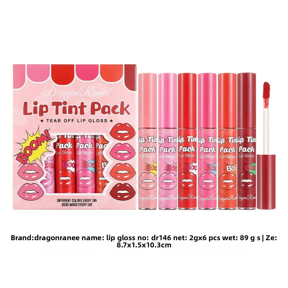 Dragon Ranee 6pcs Set Tear-Off Lipgloss Hydraterende Lip Masker Lippenstift Blijvende Kleur Waterdichte Niet-plakkerige Tear-Off Lipglosses