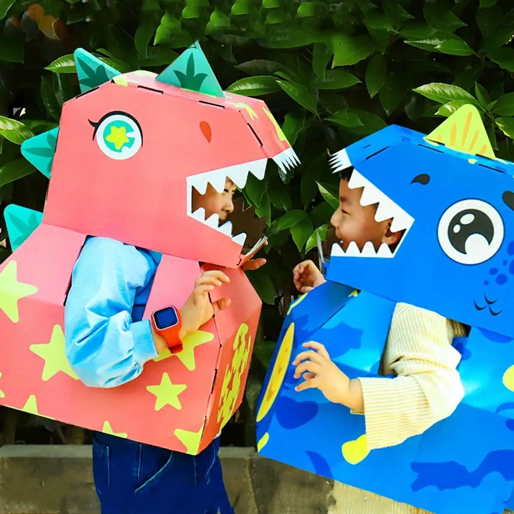 Originality Handmade Cardboard Box Dinosaur Toy Wearable Paper Animal Vibrant Colour Scheme Birthday Gifts