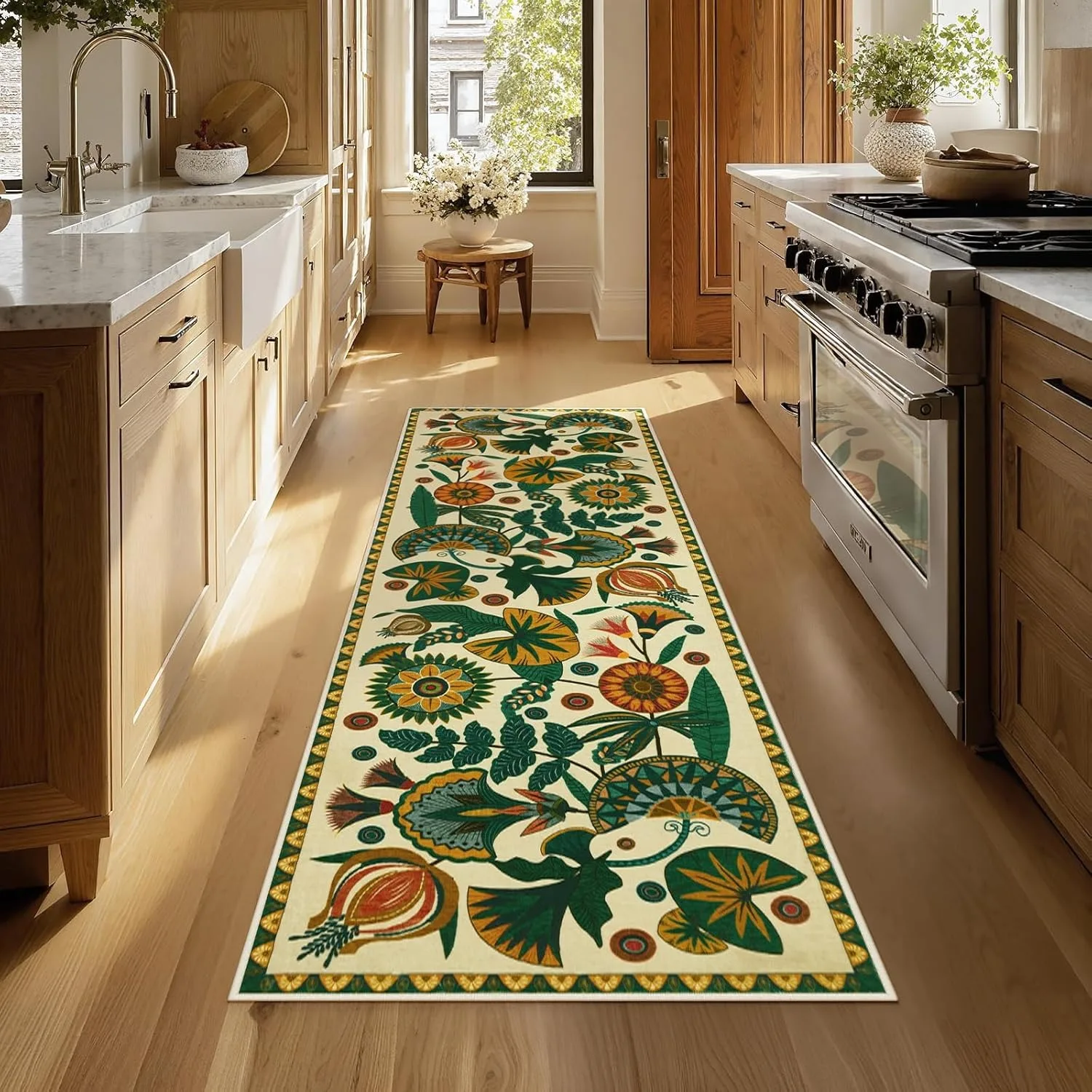 

Egypt Floral Kitchen Floor Mat Boho Non-slip Washable Runner Rug for Hallway Entryway Vintage Home Decor Carpet for Laundry Room