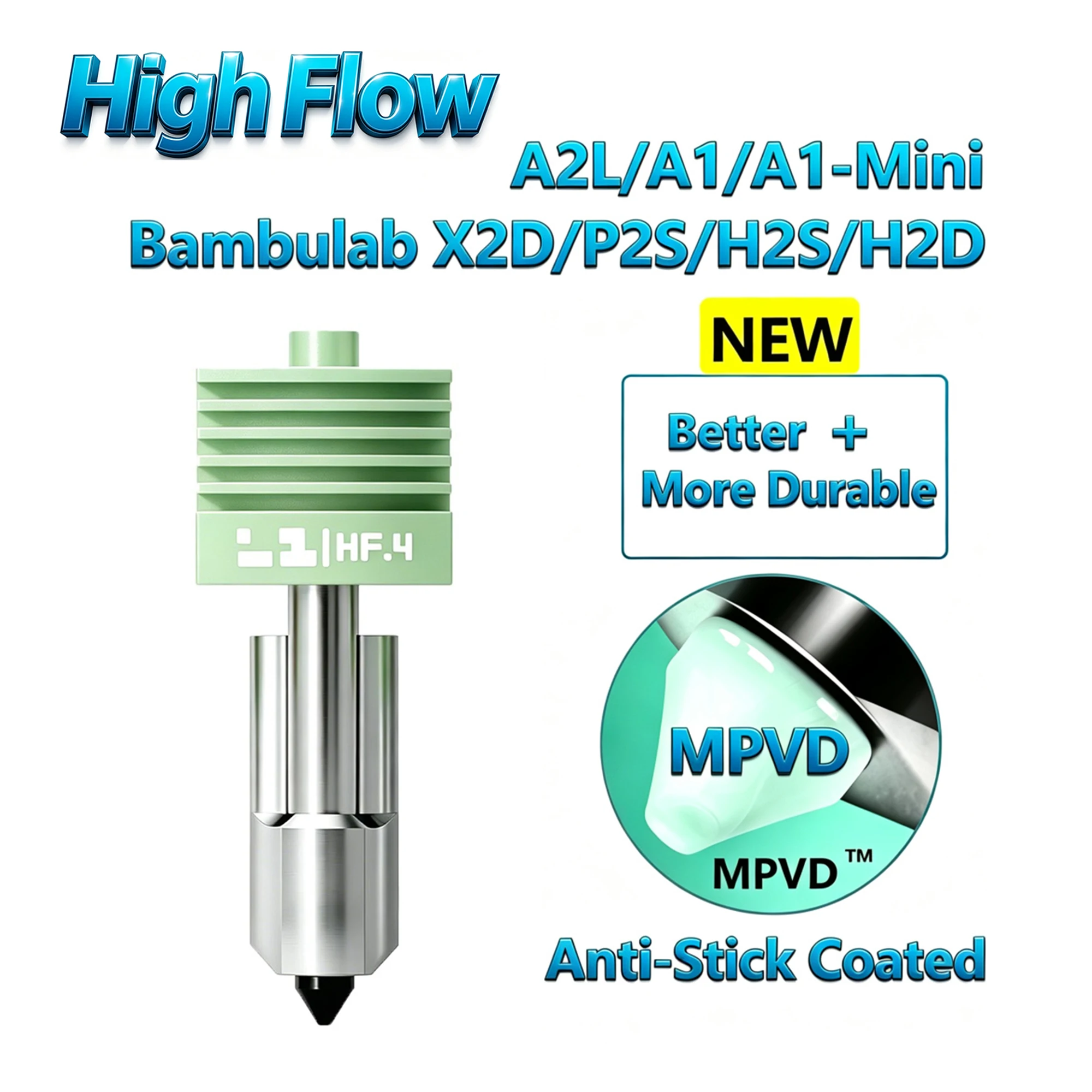 New MPVD High Flow Hotend For Bambu Lab A2L X2D P2S H2D H2S A1 MINI A1 Nozzle Upgrade Anti-stick High Hardness 3D Accessories