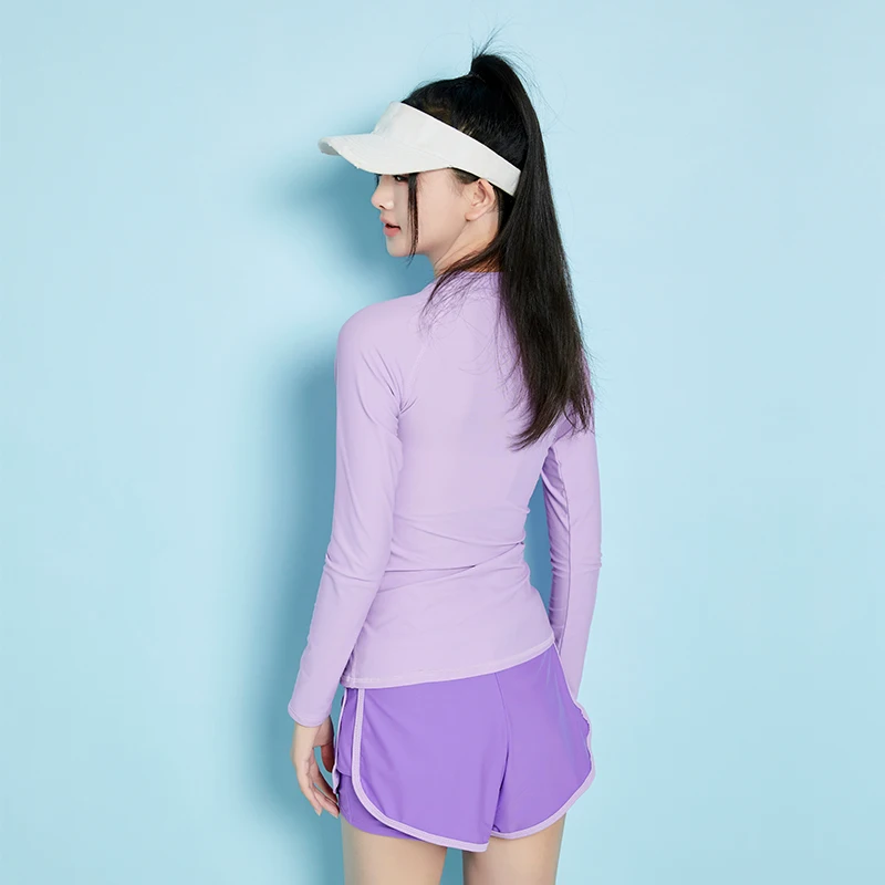 طقم ملابس سباحة نسائية بأكمام طويلة مكون من قطعتين شورت/أعلى عطلة الشاطئ ملابس سباحة غير رسمية للربيع الساخن مع حمالة صدر مدمجة وشورت مبطن #2