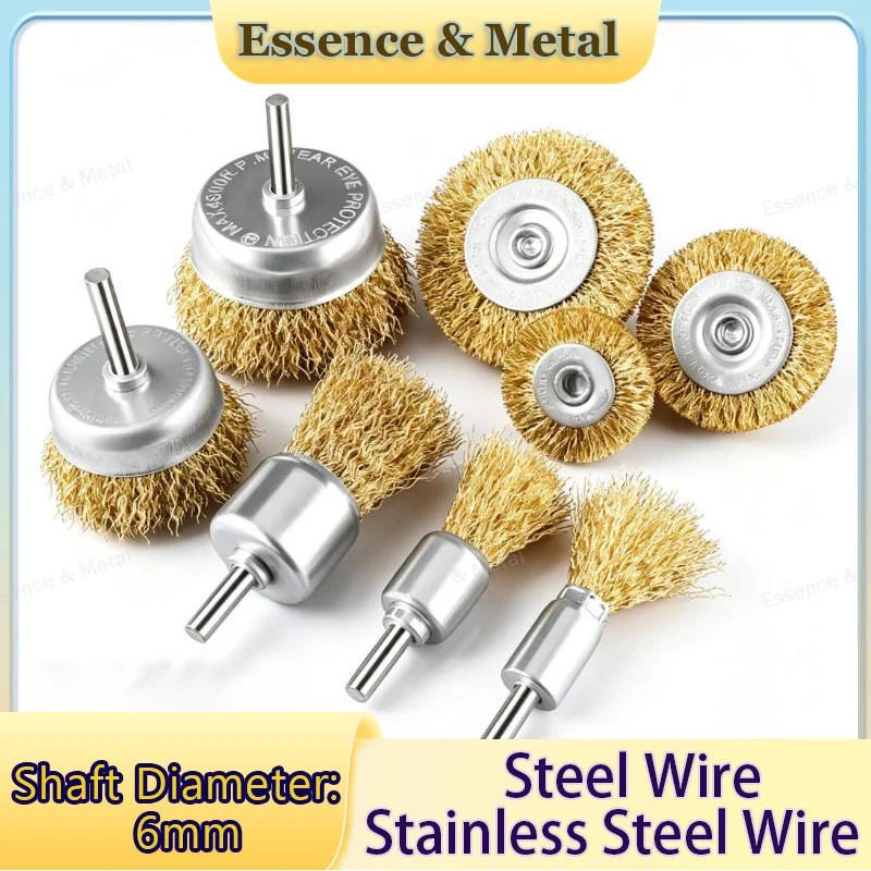 1 PCS Handle-Mounted Wire Grinding Head 6mm Shank Diameter Electric Wire Wheel Grinding Head Suitable for Rust Removal/Polishing