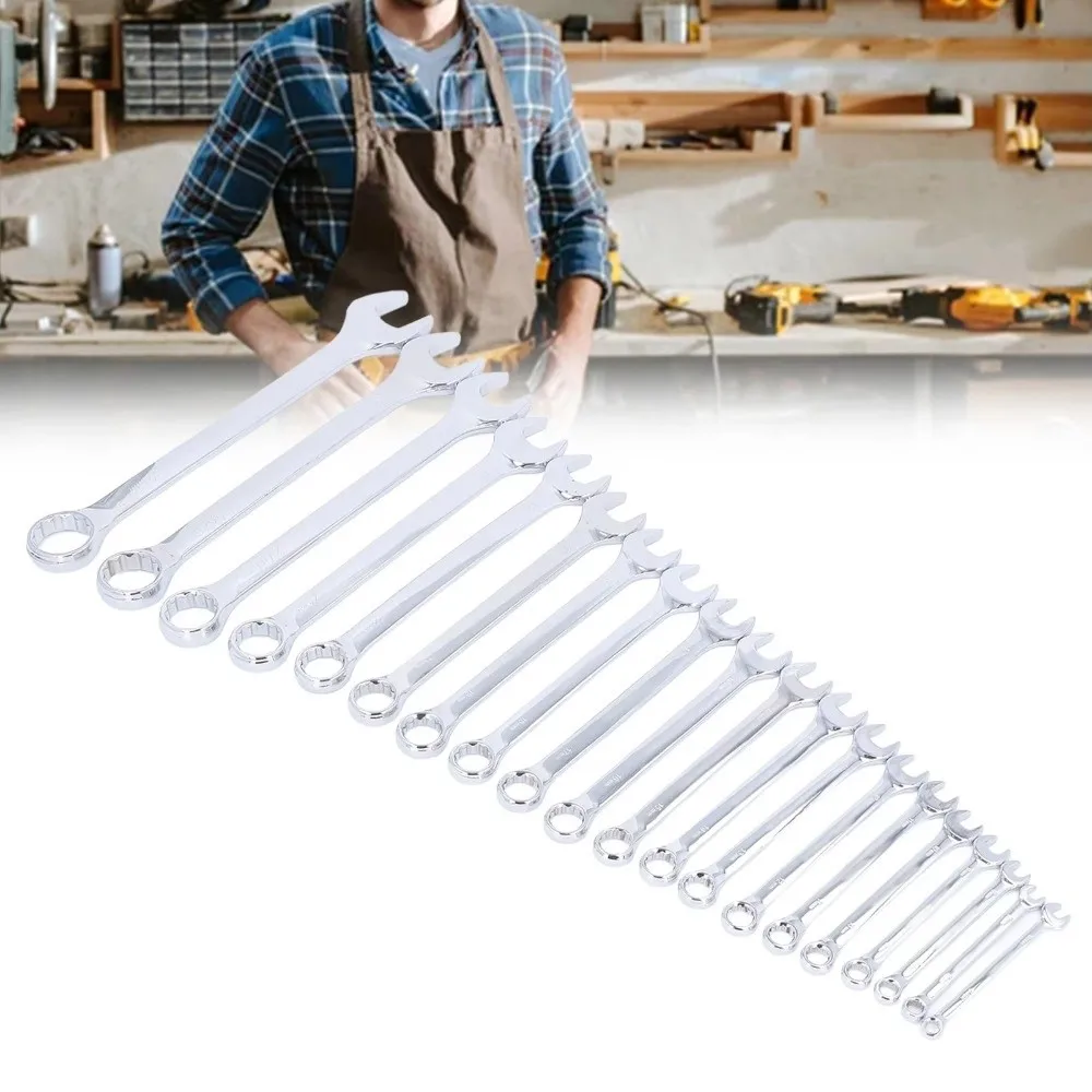 20 Pieces Combination Wrench Set Heat Treated Dual Wrenches Steel Spanner Wrench 6-32mm Range Fork Wrench Set Home Repair