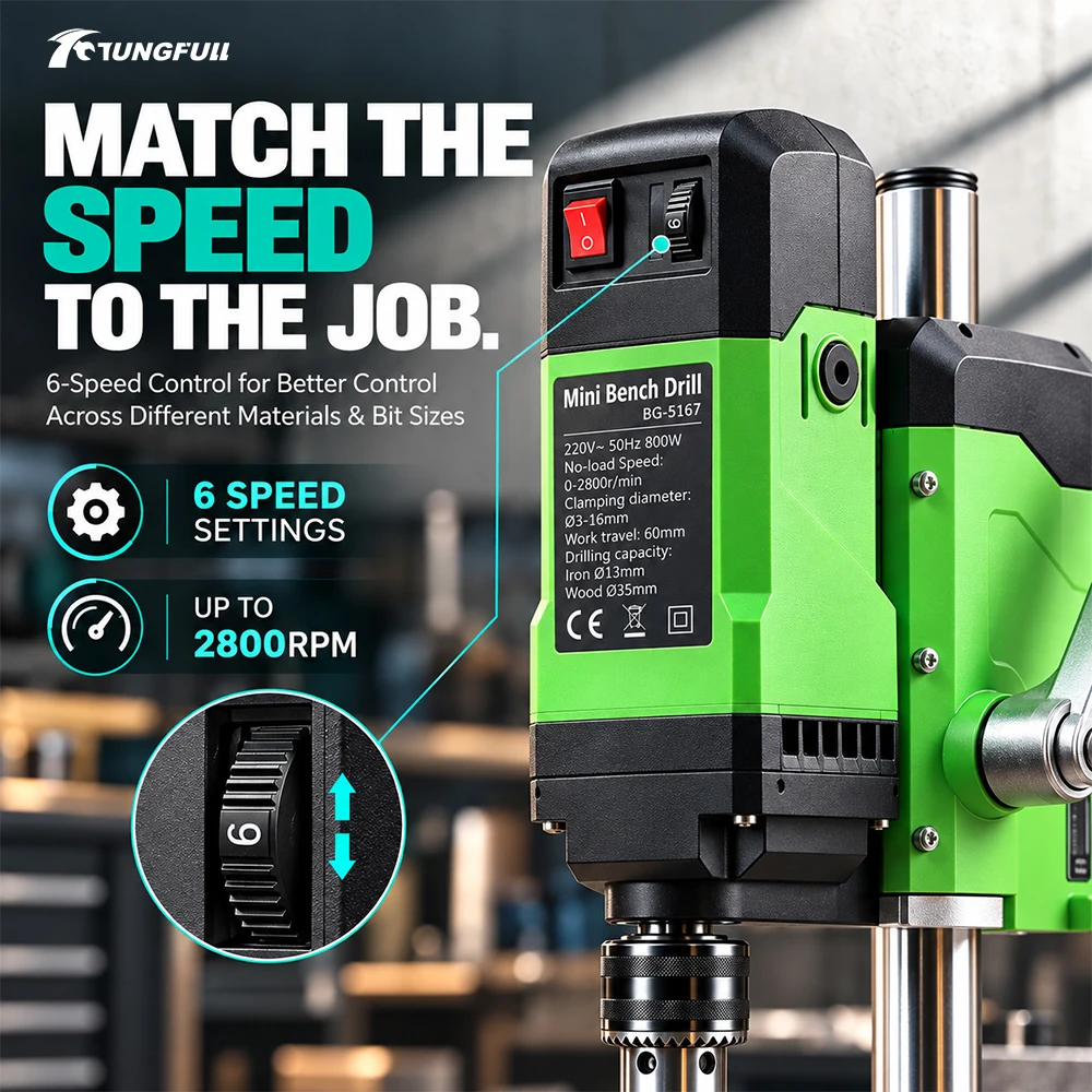 Desktop Mini Bench Drill Vacuum Suction Base 6 Speed Adjustable Electric Drilling Machine 60mm Stroke Home Workshop DIY Drilling