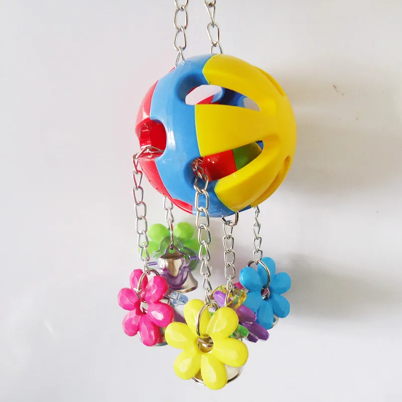 Bird Parrot Toy Bird Chew Toy with Bells for Parrot Pet Colorful Beads Bells Bird Cage Hanging Toys Training Ball Hanging Toy