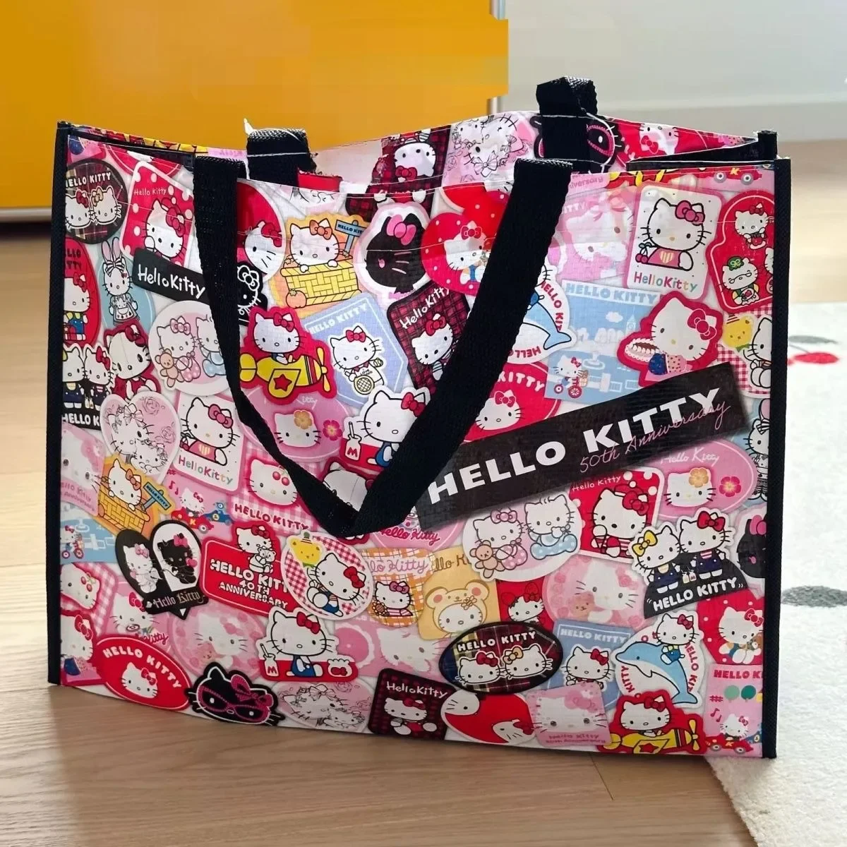 

Hello Kitty Tote Bag 50th Anniversary Commemorative Printed Shopping Bag Cute and Environmentally Friendly Plastic Woven Bag