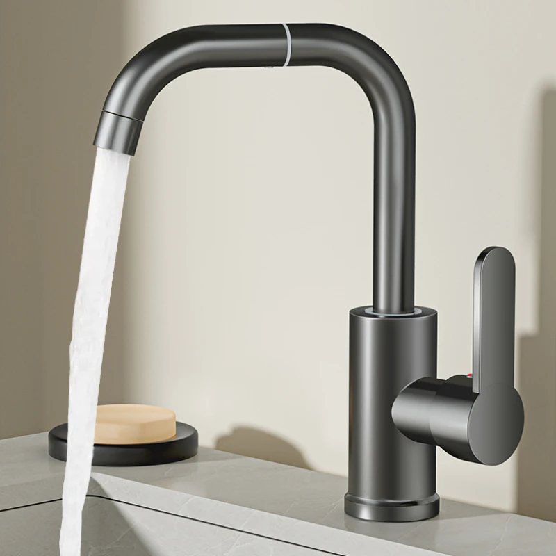 Rotating basin hot and cold faucet