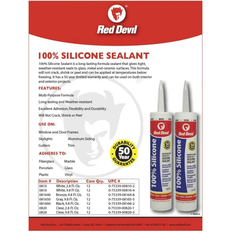 0826 100% Silicone Sealant Architectural Grade, RTV , A-Resistant Adhesive for Interio