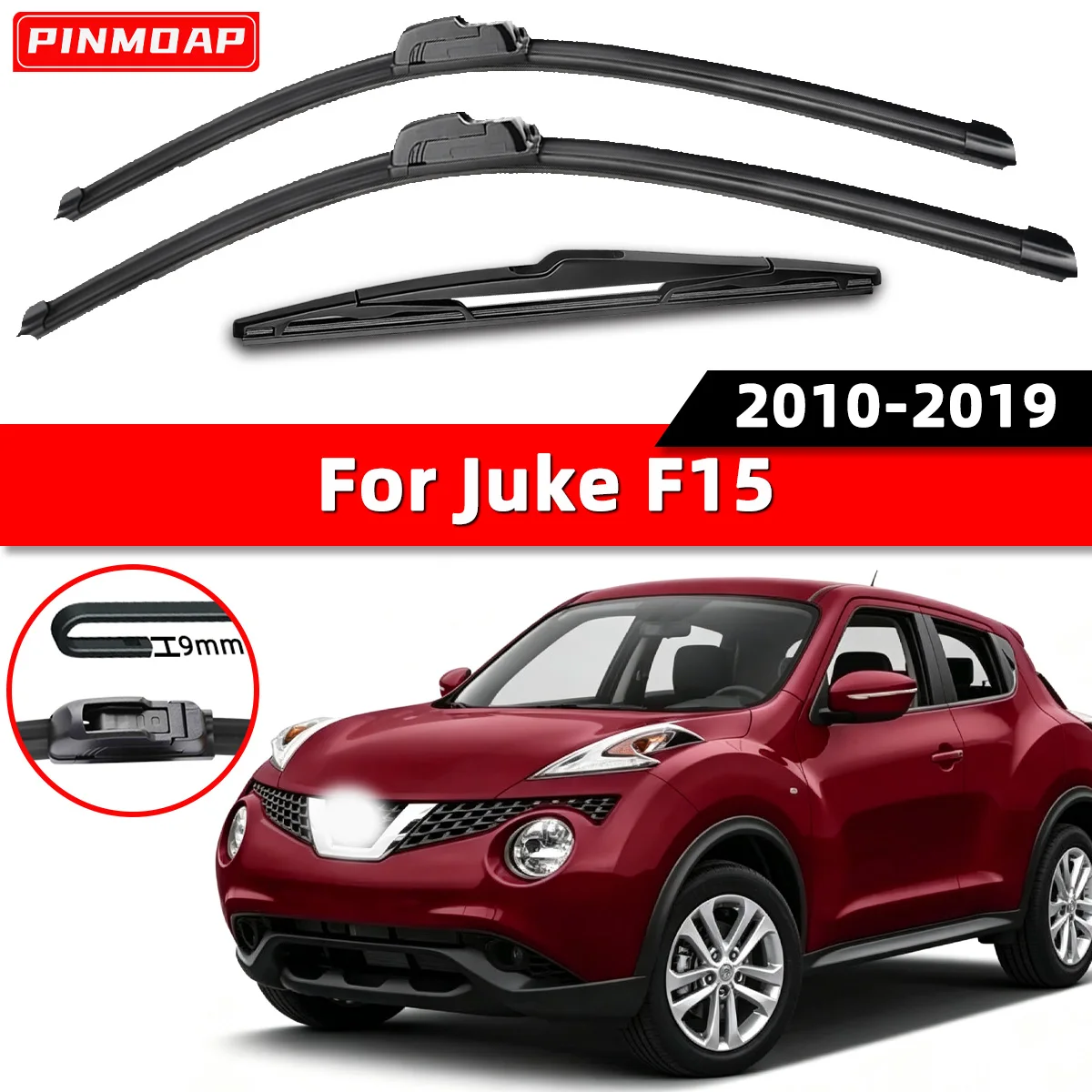 PINMOAP Silent Wiper, geeignet für Nissan Juke F15 2010–2019, Scheibenwischer für die vordere und hintere Windschutzscheibe, Allwetter-Wischer-Ersatzteile