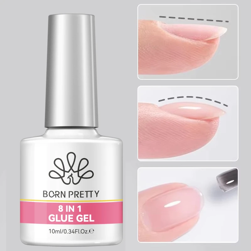 BORN PRETTY 10ML 8-in-1 Clear Glue Gel for Nail Apex and Extension Strengthener Nail Glue Gel Hard Gel Base Rhinestone Nail Gel