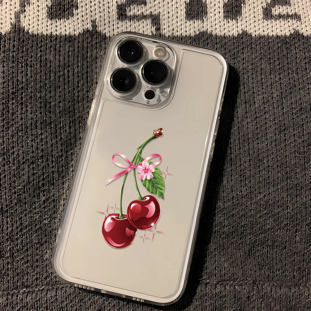 

Cherry Love Phone Case For IPhone 16 15 14 13 12 11 Pro Max 16e 8 7 Plus XR XS X SE Shockproof Clear Soft Cover