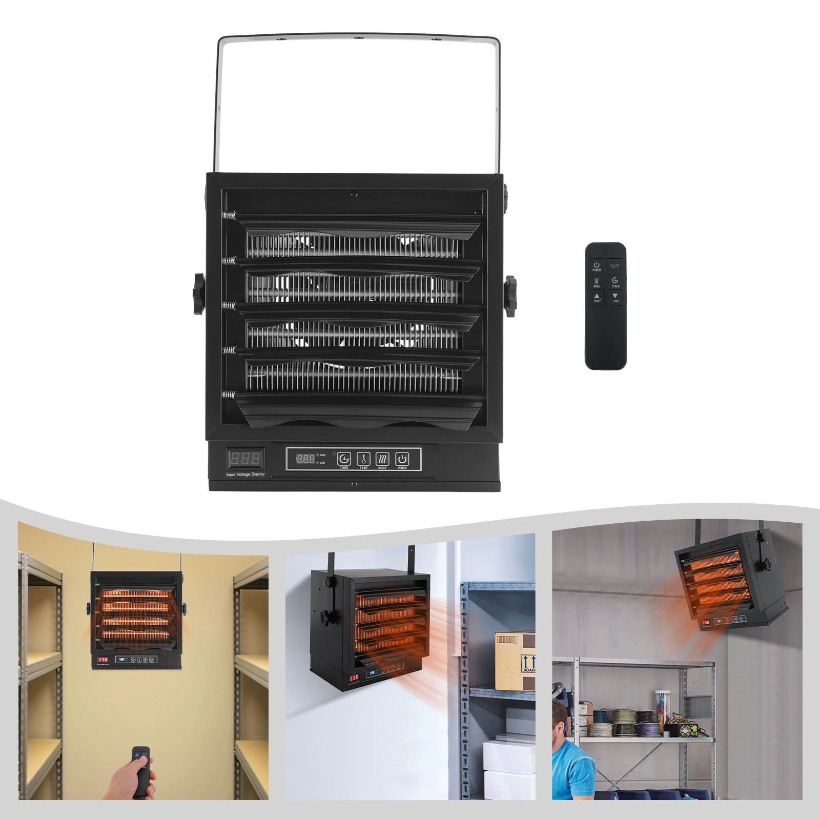 Aquecedor elétrico de placa de aço para garagem 10000W, aquecedor retangular preto montado na parede 35,56 * 28 * 38,86 cm para garagens, oficinas