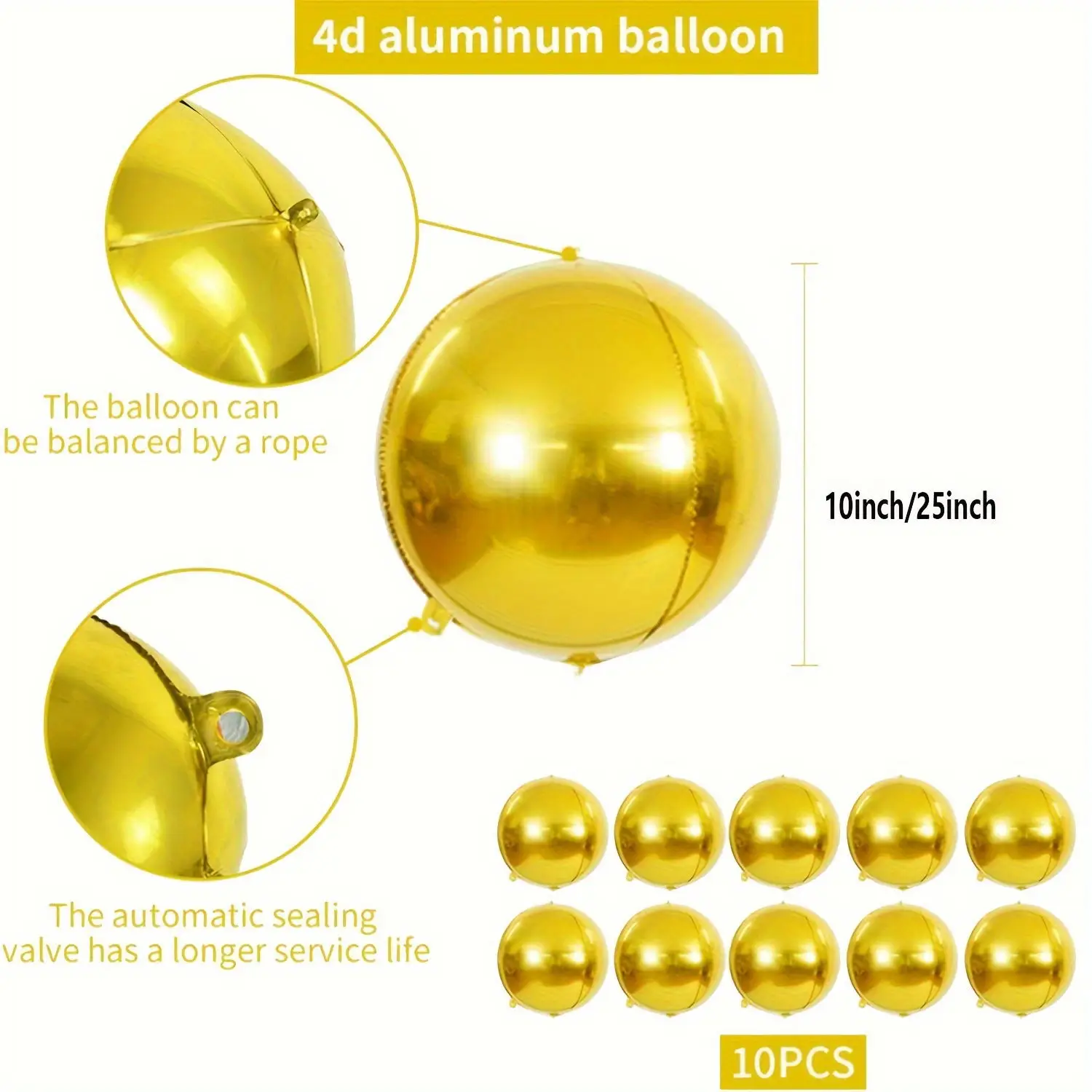 10pcs 10 inch gold aluminum film 4D balloon set, birthday party venue decoration wholesale