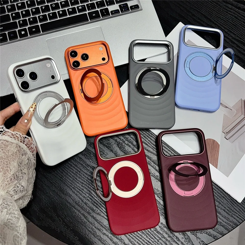 Luxury Water Ripples 360 Rotating Bracket for Magsafe For iPhone 18 Pro Max 18pro 17 Pro Frosted Hard Shockproof PC Holder Cover