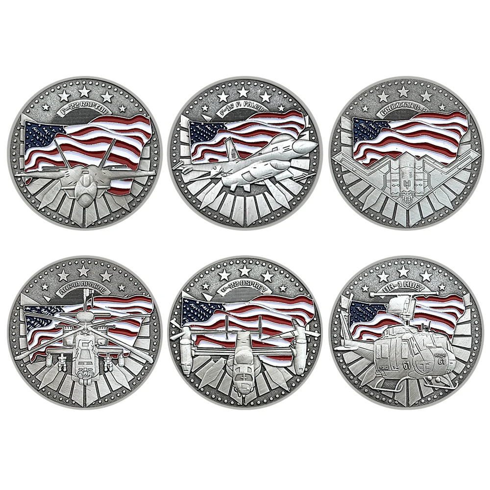 

American Fighter Coin Retro Commemorative Coin 6styles Classic US Bomber Jet Multipurpose Fighter Challenge Coin Fans Collection