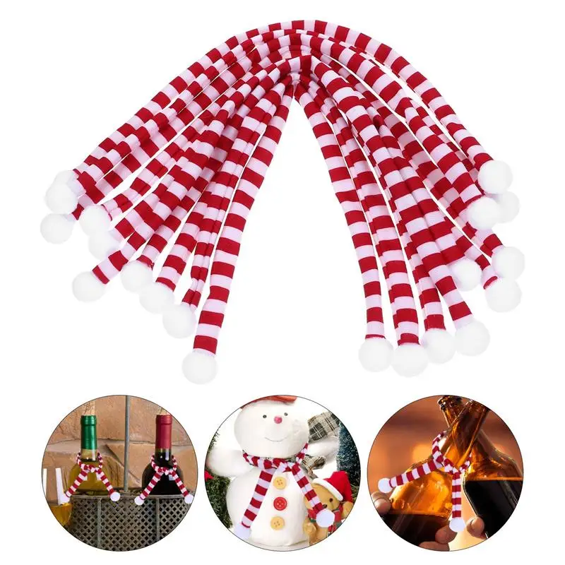 10pcs Mini Christmas Scarf Wine Bottle Covers Christmas Stripy Scarf For Xmas Party Decoration Navidad