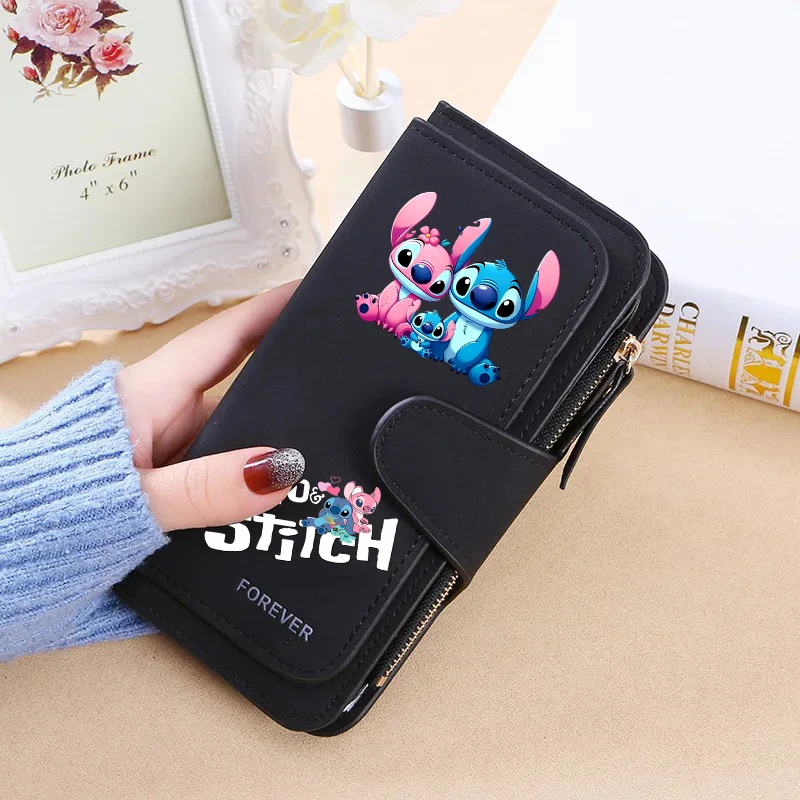 Lilo Stitch Gesp Dames Portefeuilles Lang Leer Topkwaliteit 15-kaarthouder Klassieke Vrouwelijke Portemonnee Rits Portemonnee Voor Dames