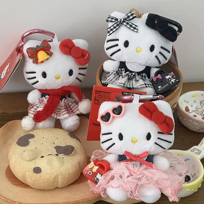 

Sanrio Hello Kitty плюшевый брелок с клетчатой юбкой аниме кукла кулон рюкзак Шарм для девочек подарок мягкая игрушка аксессуар