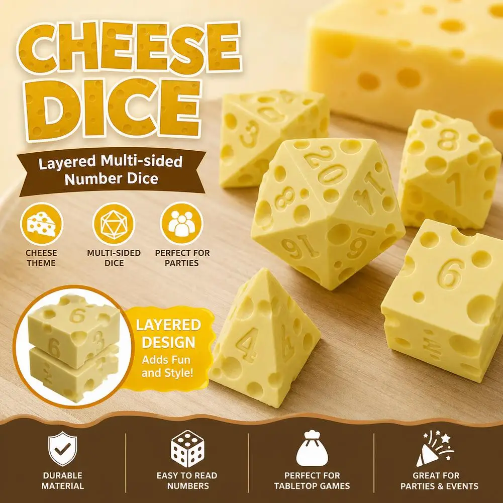 Portable Irregular Cheese Dice Box Ornament Party Props Board Game D4 D20 Set Creative Dice Game for Kid Adult Family Gathering