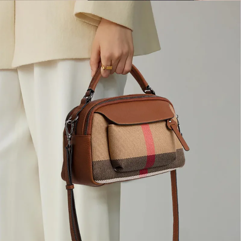 

Винтажная женская большая сумка в клетку — качественный холст — кожаная смесь, стильный верх — сумка через плечо с ручкой и сумкой