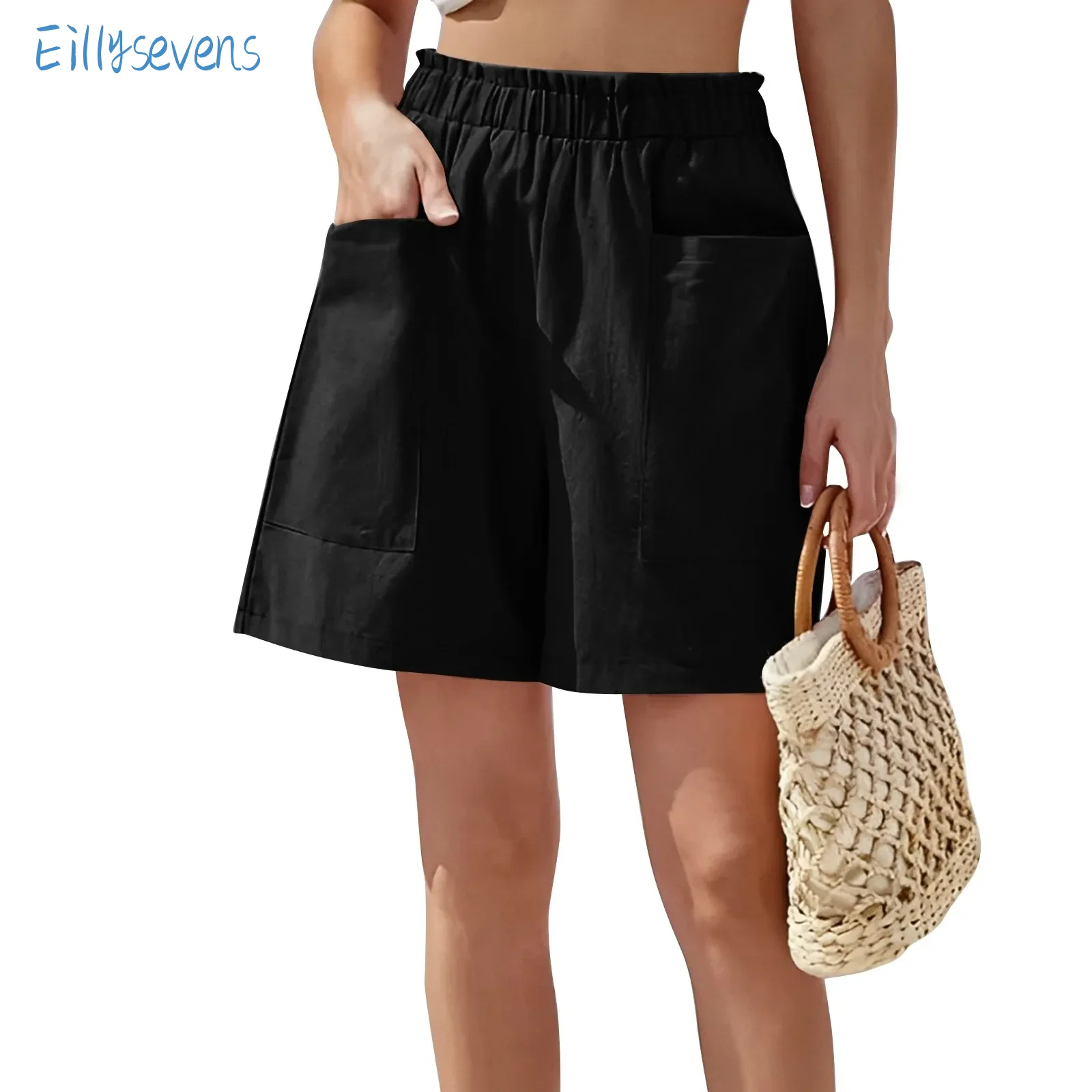 Women'S Summer New Shorts Fashion Casual Solid Color Pleated Pocket Loose Shorts Daily Causal Regular High Waist Short Pants