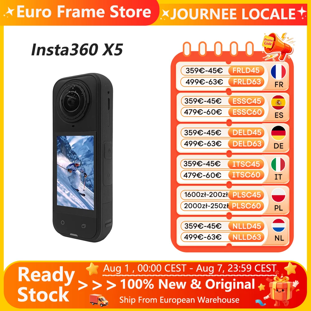 Local+ Insta360 X5 Neue Action-Kamera 8K 30fps Austauschbare Objektive Dreifach-AI-Chip Überlegene Leistung bei Schwachlicht 185 Minuten Laufzeit Insta360 X5