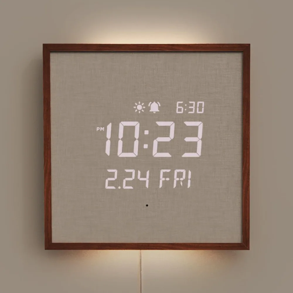

Wooden Frame LED Silent Wall Clock with Remote, Backlit Nightlight, Modern Digital LED Wall Clock Display