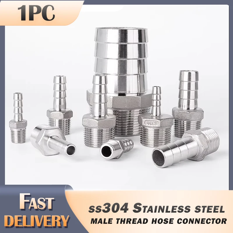 

304 stainless steel hose thread hose connector Inch thread BSPT 1/8" 4/1" 3/8" 1/2" 3/4" OD 6mm8mm10mm12mm15mm Garden irrigation
