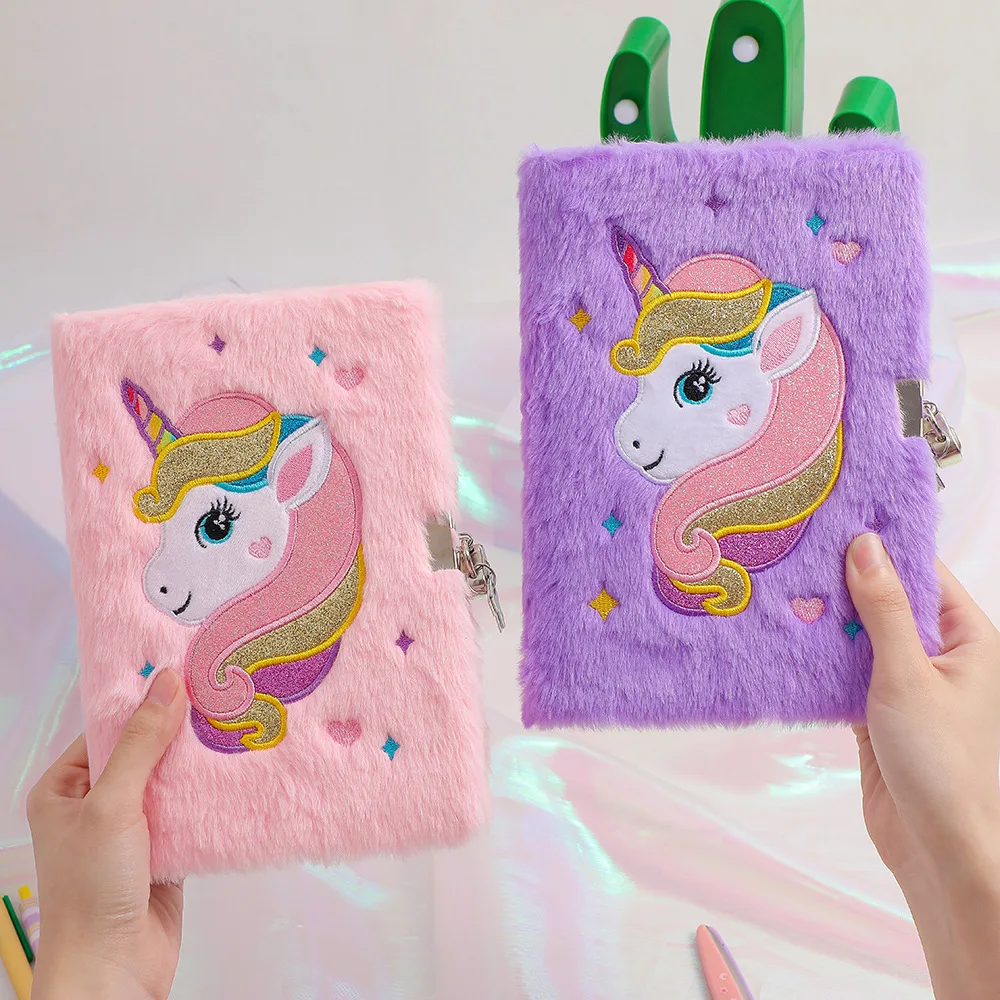 Hot Selling Cute Cartoon Plush Unicorn A5 With Lock Notebook Student Writingbook Diarybook Children's School Reward Gifts