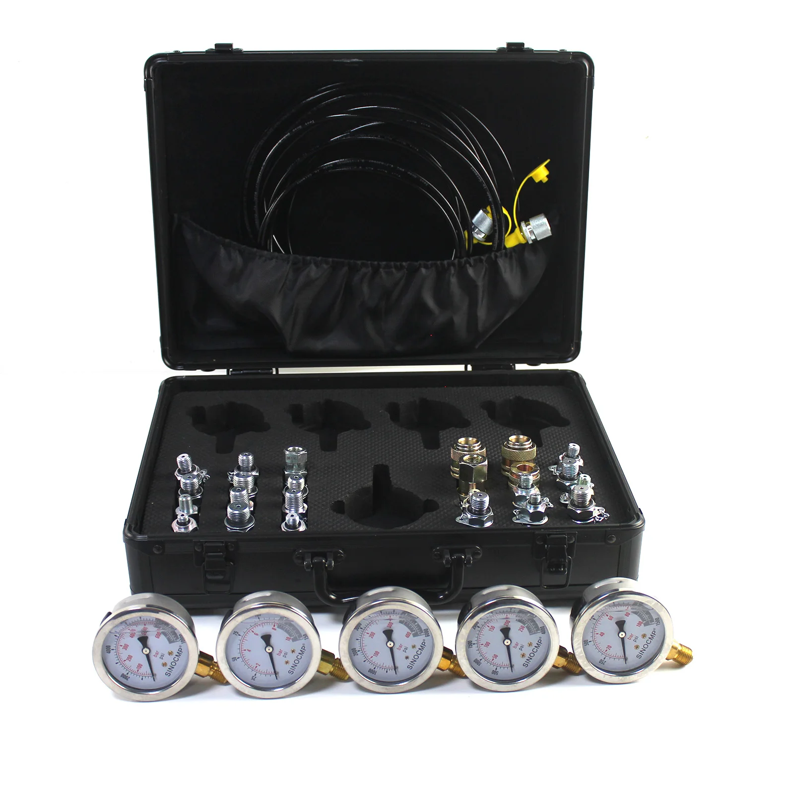 Hydraulic Pressure Test Kit For Komatsu Excavator Quick Connector with 5 Gauges,3 Test Hoses and 24 Couplings Excavator Car Part