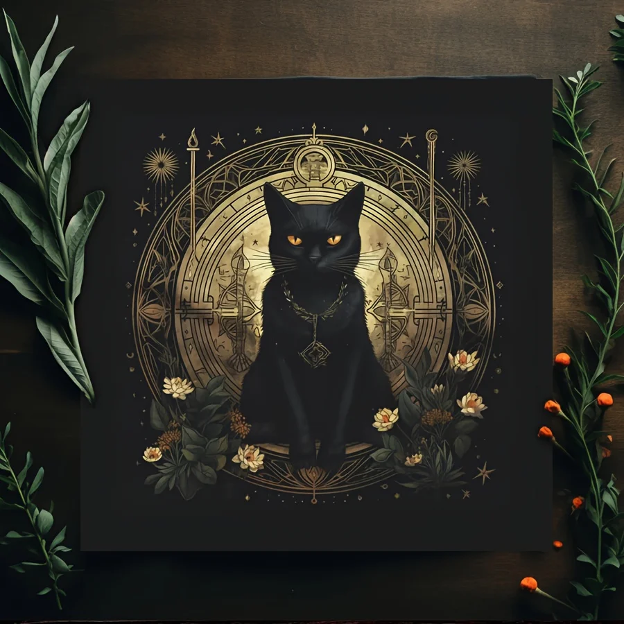 Tarot Clothes for Table Tarot Cloth Astrology Sun Black Cat Design Floral Table Mat Home Room Decoration