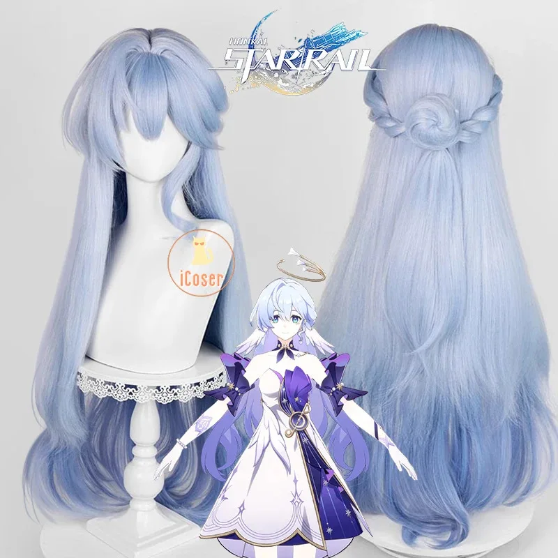 

Game Robin Cosplay Wig Honkai Star Rail 96CM Long Blue Hair Wings Headwear Singer Halloween Party for Women Girl Props iCoser