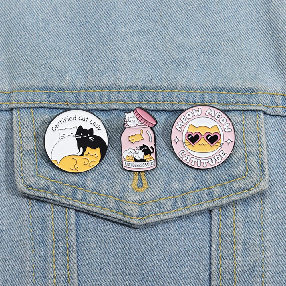 Банка антидепрессанты кошки значок бутылка умственная кожа сертифицированная кошка женщина мяу катушка животные таблетки подарок ювелирные изделия