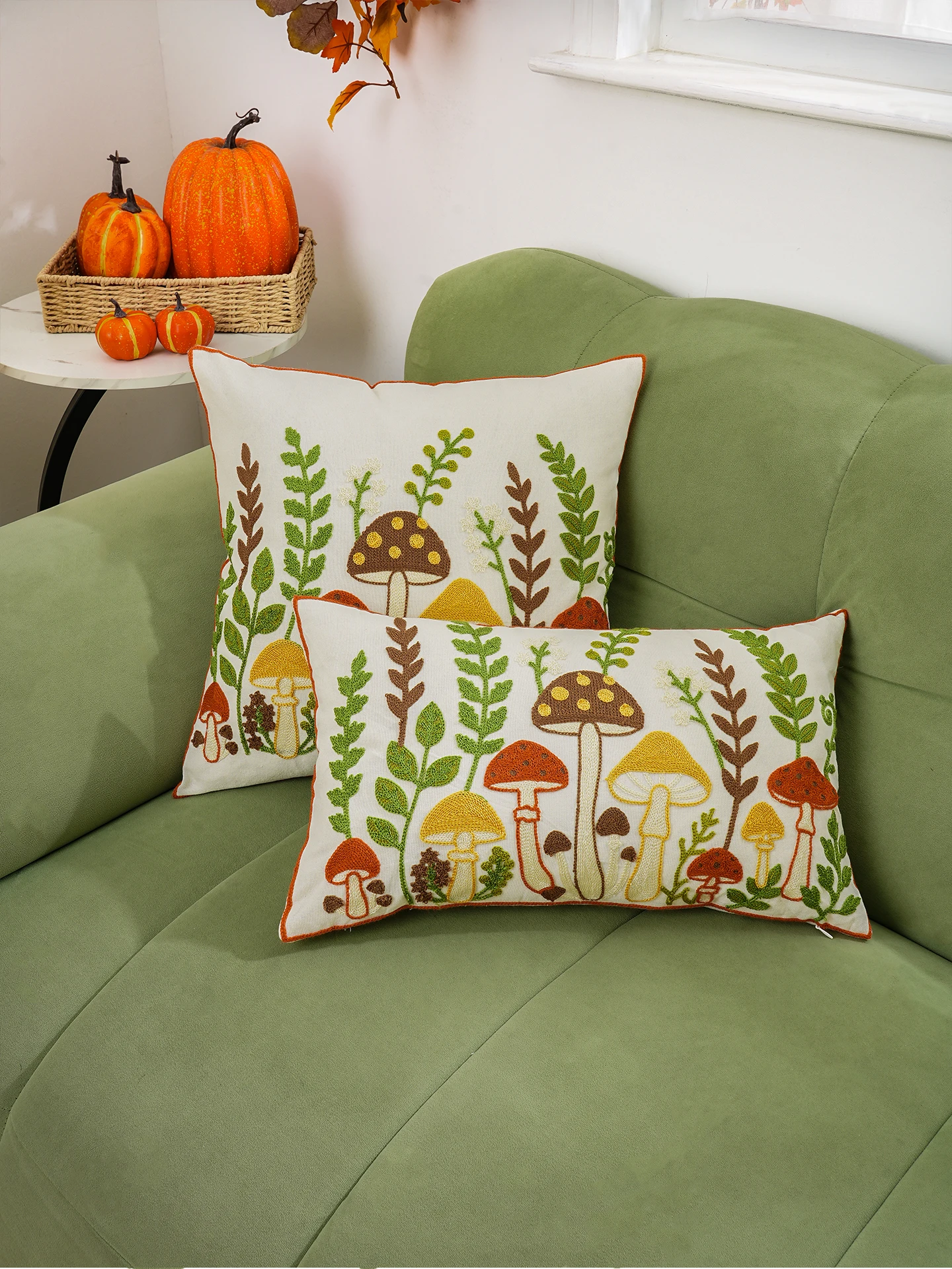 1pc Autumn Mushroom Embroidery Pillowcase Multi-size Available Universal for Sofa And Bed Home Decor Harvest Festival Special
