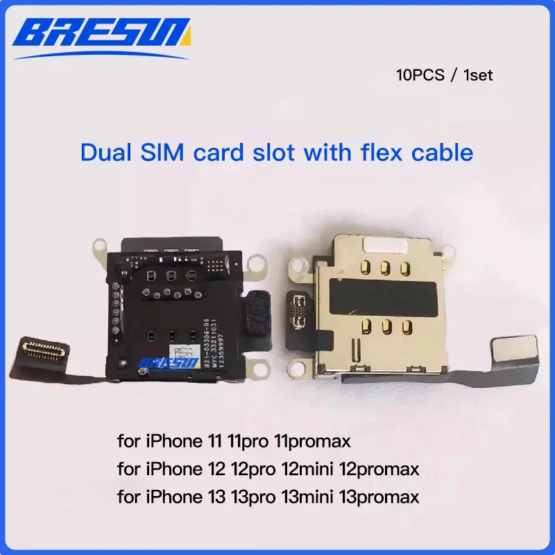 Dual Sim Card Reader Connector Flex Cable Card Tray Slot Holder Set For iPhone 11 12 13 Pro MAX XR Phone Replacement Parts Tools