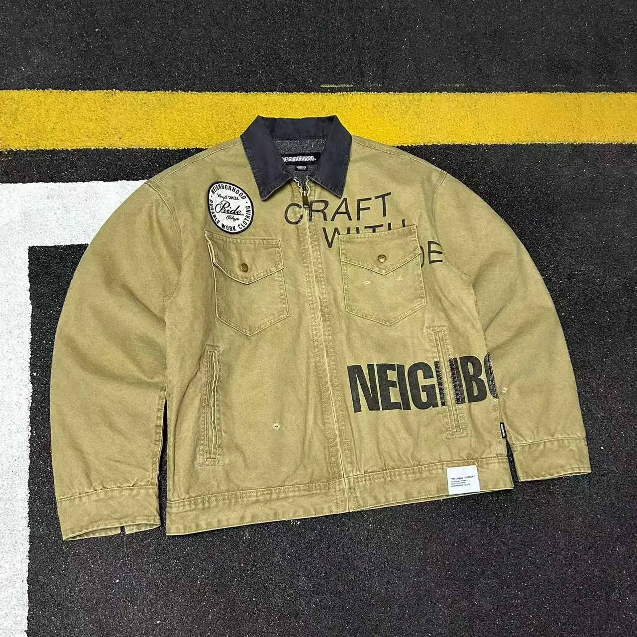 Retro American Cotton Work Jacket Men's Turn-down Collar Letter Embroidery Multi-pocket Washed out Loose Fit Casual Coat