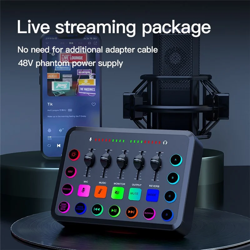 A29F-F11 48Vlive Set di schede audio Mixer a 5 canali Scheda audio Mixer audio Studio per streaming Mixer audio