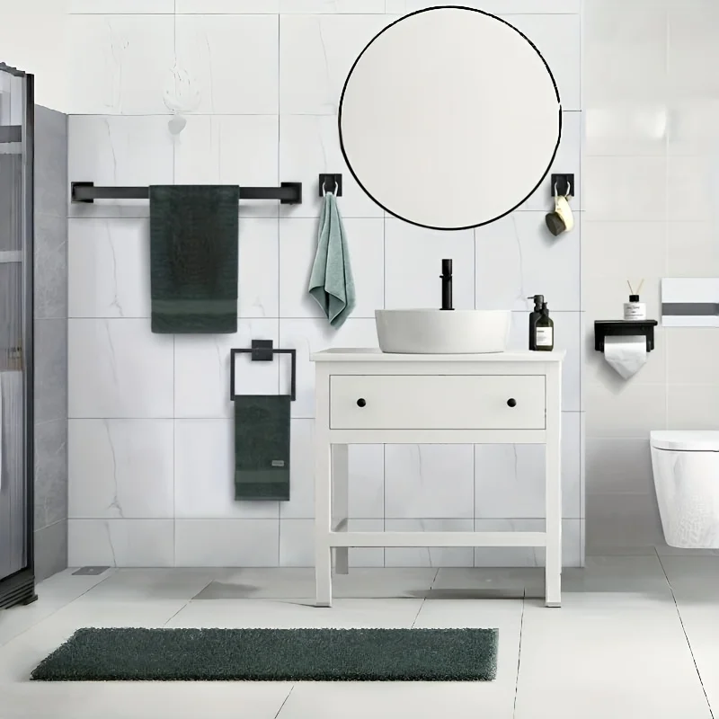 

Black Bathroom Hardware Set Wall Mount Stainless Steel Towel Bar Towel Ring Paper Holder Robe Hook Bathroom Accessories Set
