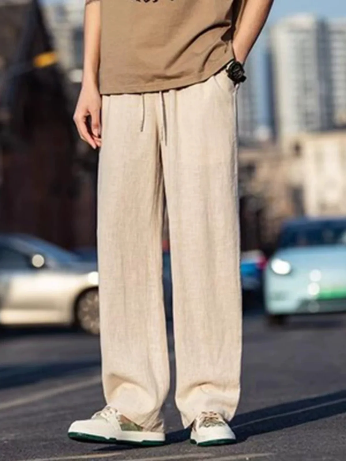 

Retro Japanese Sle Men's Cotton Linen Pants Summer Loose Straight Leg Casual Long Trousers Trendy Brand Cool Lazy Sle