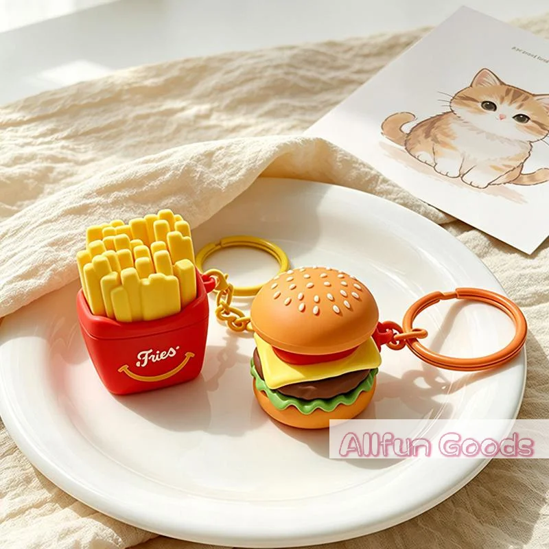 Mini Gourmet Keychain Decompression Toy Anxiety Relief Toy Fried Egg Burger Sushi Avocado Durian Pendant Bag Backpack Decor