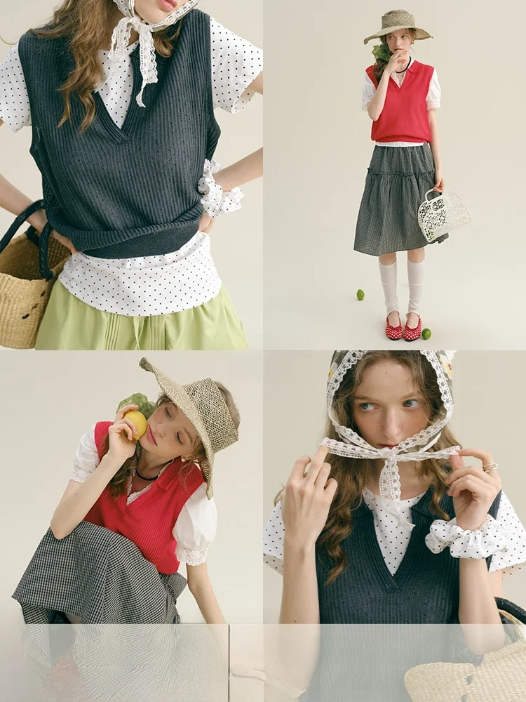 

Вязаный жилет Rina Berry с V-образным вырезом, вертикальными полосками, эффектом похудения, в стиле ретро, летняя футболка с коротким рукавом, стандартный крой, тонкий, размер M