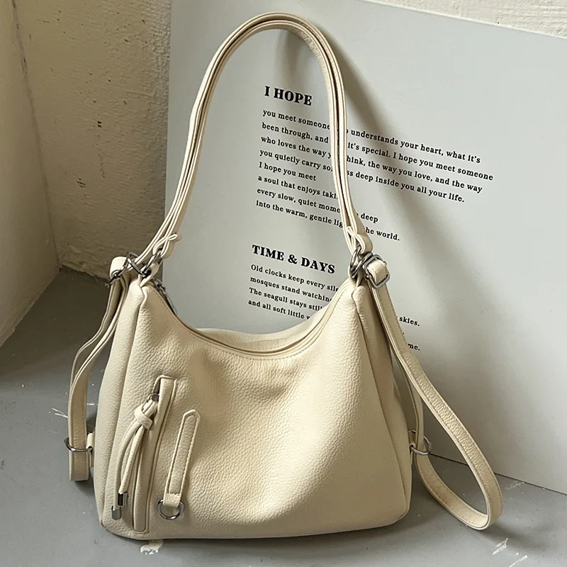 Women PU Leather Hobo Bag Convertible Crossbody Shoulder Handbag Backpack with Zipper Pocket and Heart Pendant Ladies Daily