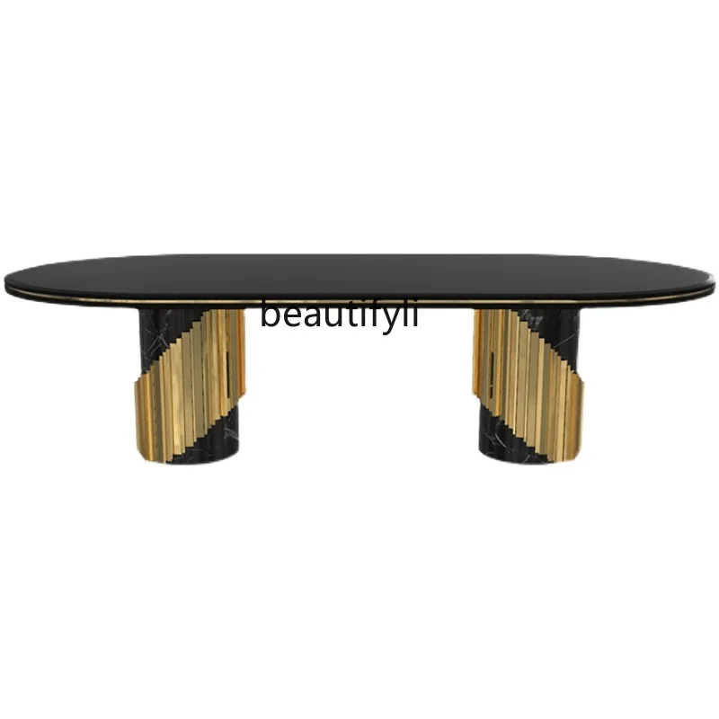 

Post-Modern Hong Kong Style Light Luxury Stainless Steel round Dining Table Creative Marble Top round Table furniture