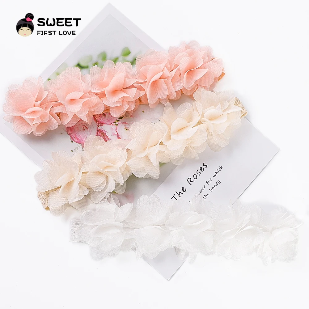 Fascia per capelli rosa con fiore per bambini fasce per capelli in Chiffon rosa accessori per capelli fatti a mano fai da te per bambini bambini