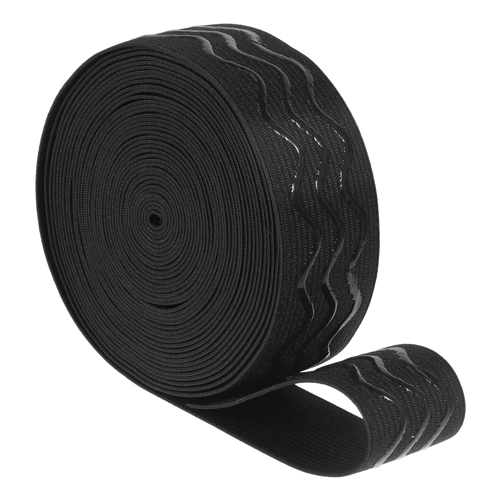 

20Mm Wide Black Non-Slip Elastic Ribbon With Wave Silicone Gripper For Sewing Crafts Garments Sports Shorts Diy Waistband Flat