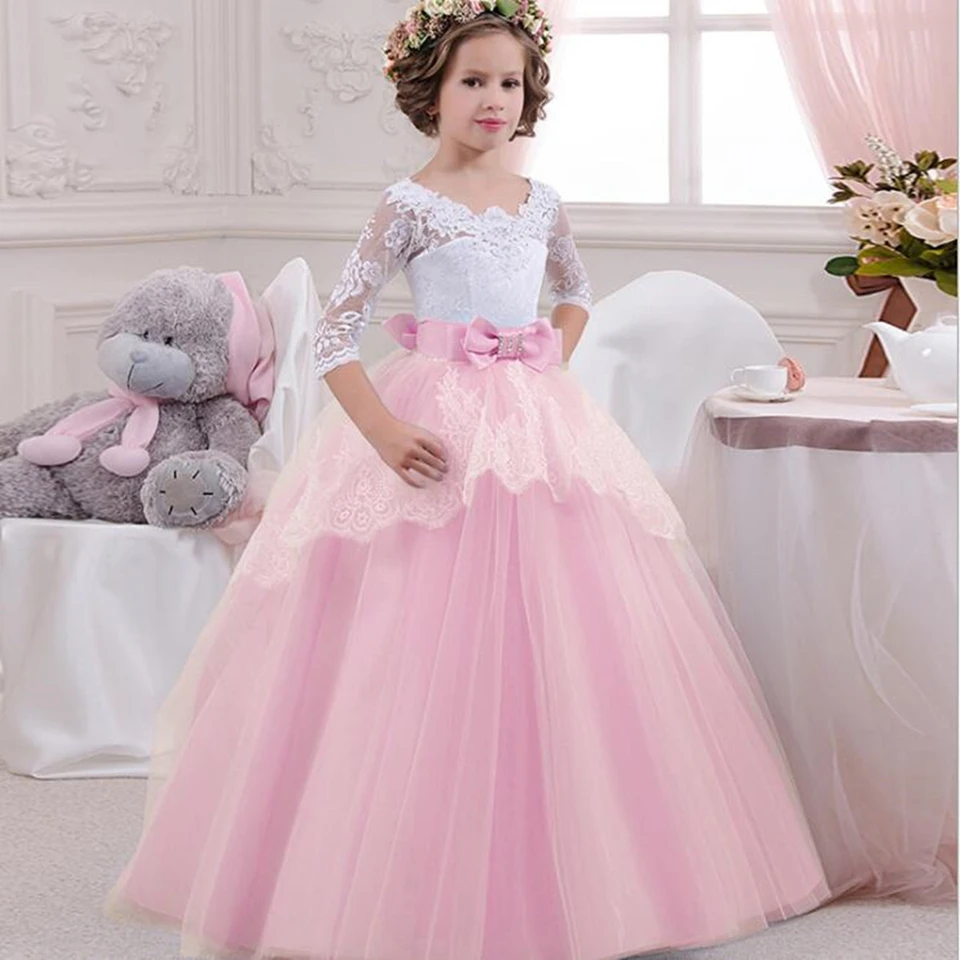 

Lace Flower Girl Dresses for Wedding Party Cute Tulle Girl Princess Dress Festival Long Ball Gowns