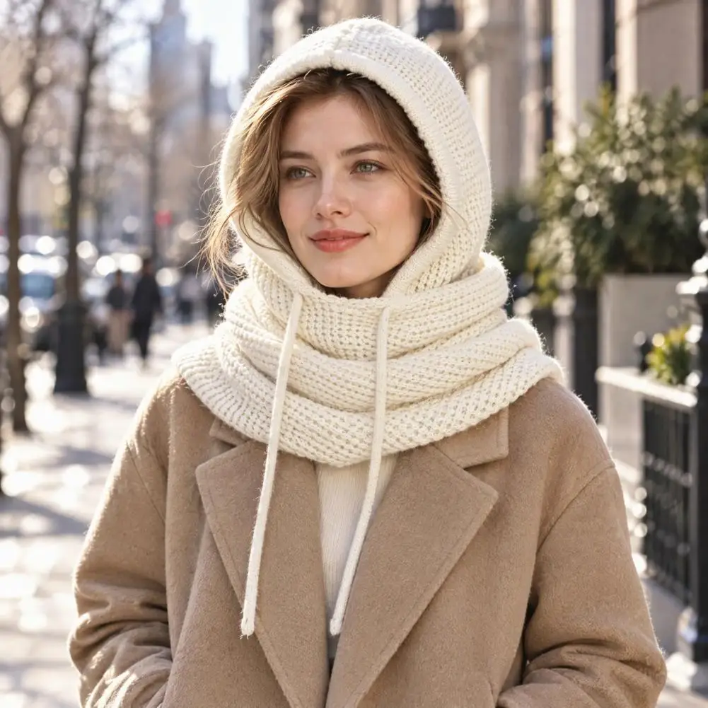 Weather Head Cover Knit Balaclava Hooded Scarf Thick Winter Ear Protection Hat Windproof Neck Warmer for Outdoor Cycling