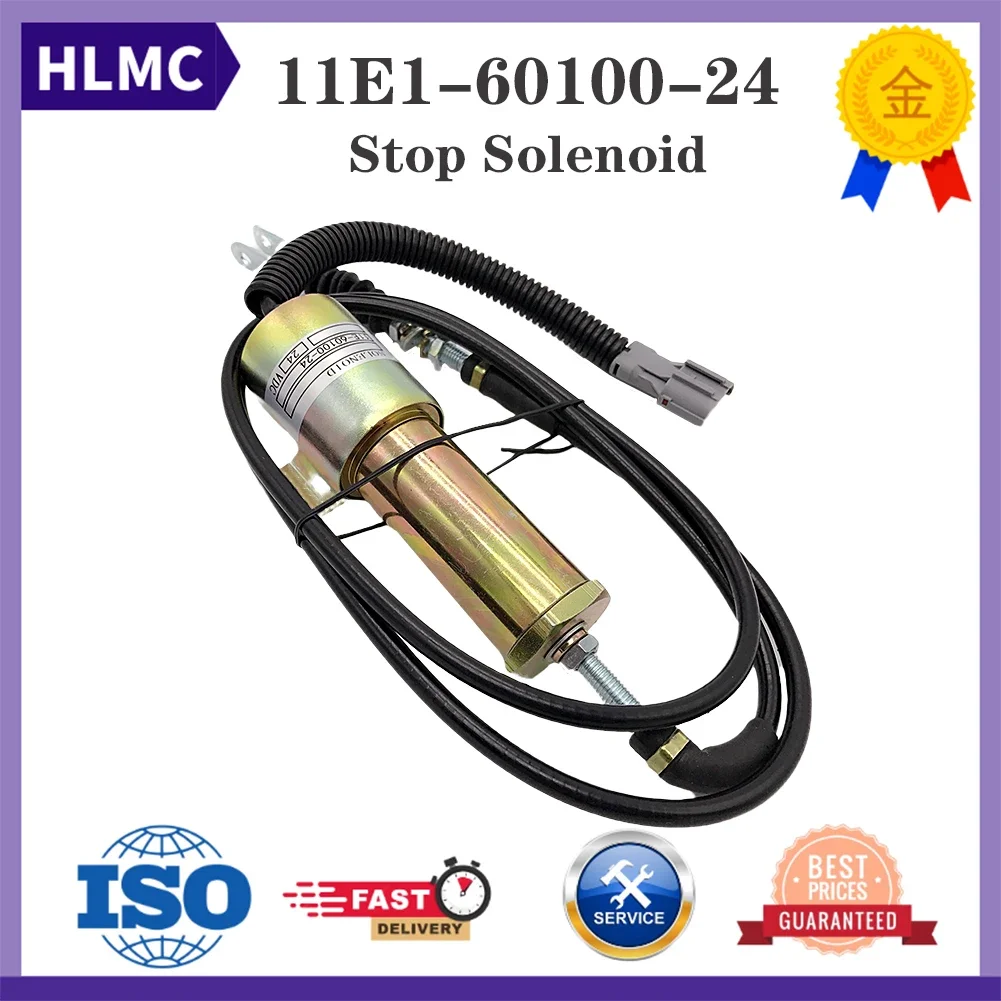 Flameout Solenoid Valve 24V Stop Solenoid 11E1-60100-24 11N6-666030-24 60V1-60100-24 For R130-5 R210-7 R215-7 DH220-5