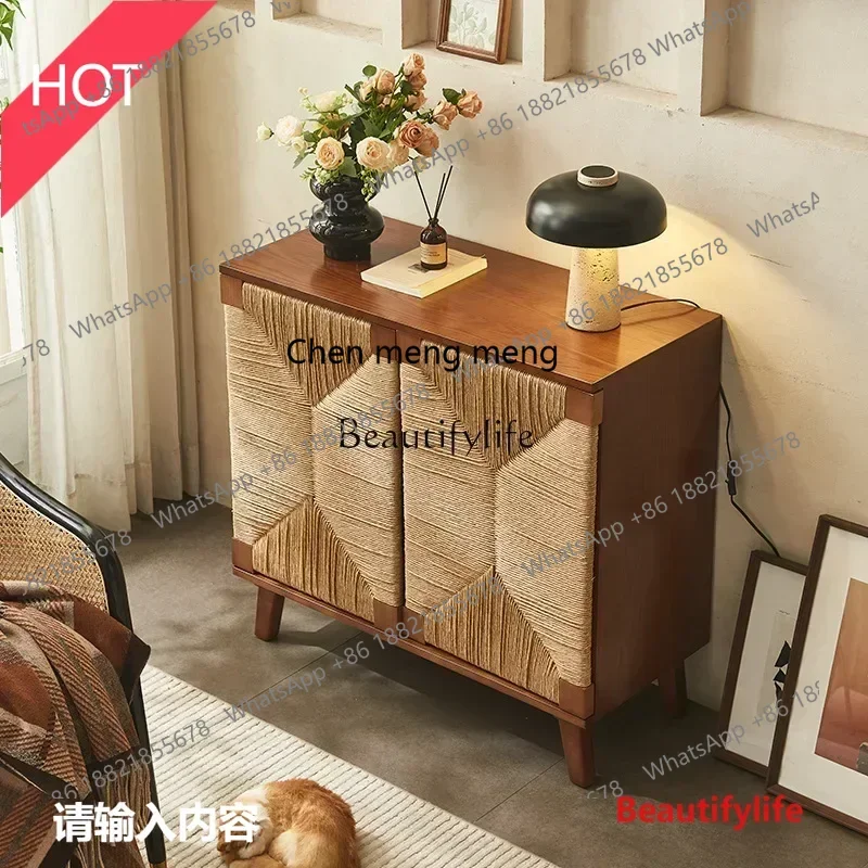 

Стиль скандинавского массива дерева из ротанга, простой японский шкаф для хранения вещей, стойка для гостиной, веранды, чайный шкаф ss 8617